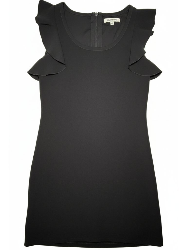 Elizabeth And James Dillon Black Ruffled Cap Sleeve Shift Dress Size 2